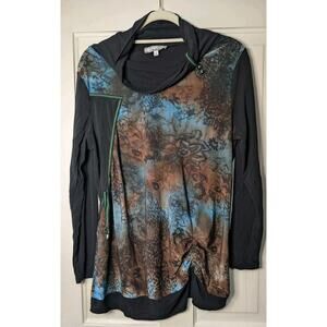 Variations Floral Draped Neck Decorative Women's Large Tunic Top (767)